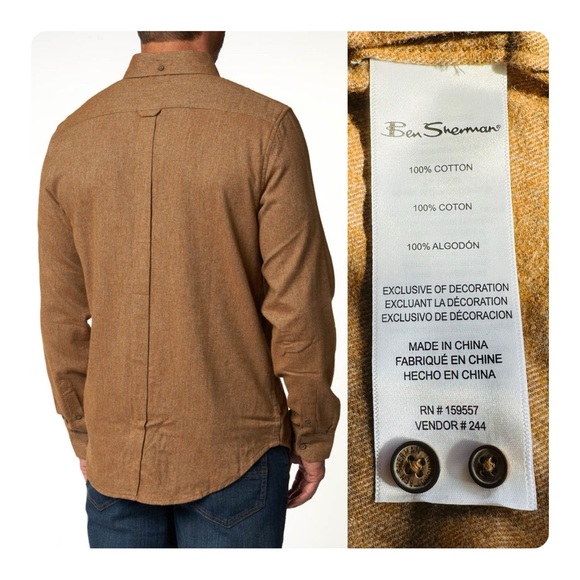 ★ NWT Ben Sherman Long-Sleeve Twill Flannel Shirt - Light Brown ★ - Picture 11 of 15